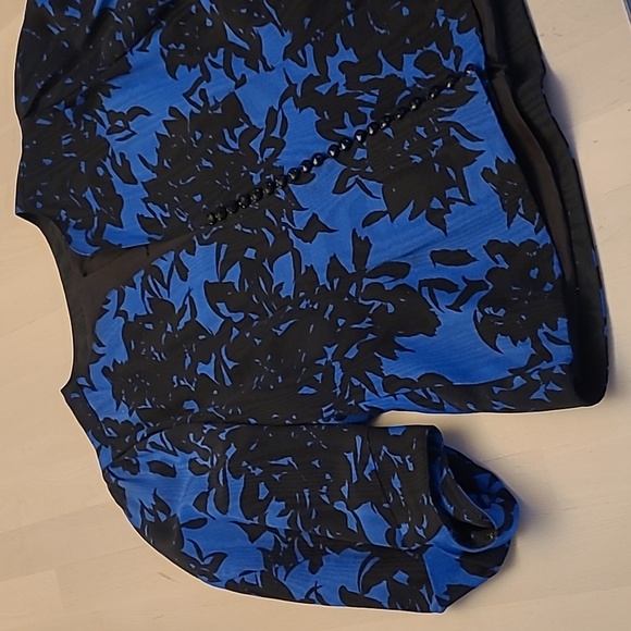 LIKE NEW VTG Unbranded Deep Blue and Black Floral Print 1980s Blazer - Picture 12 of 15